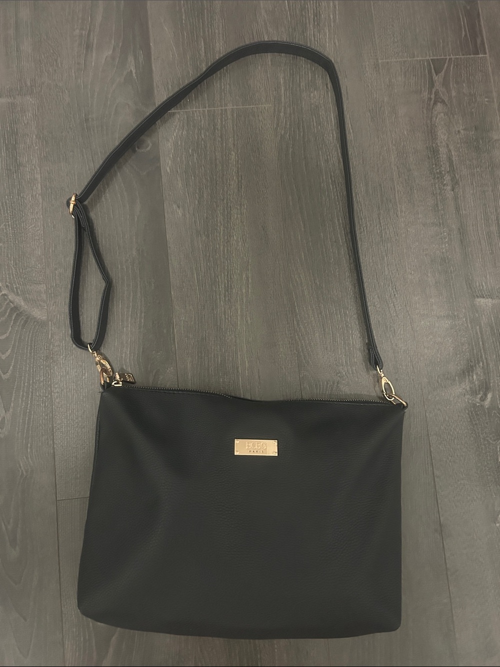 BCBG Paris Black Pebbled Faux Leather Crossbody Bag Adjustable Strap